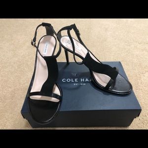 Cole Haan Black suede sandal with 4” heels